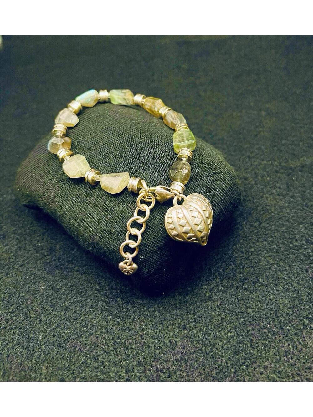 Brighton Free Spirit Labradorite Heart Charm 10 Gemstones Silver Plate Bracelet